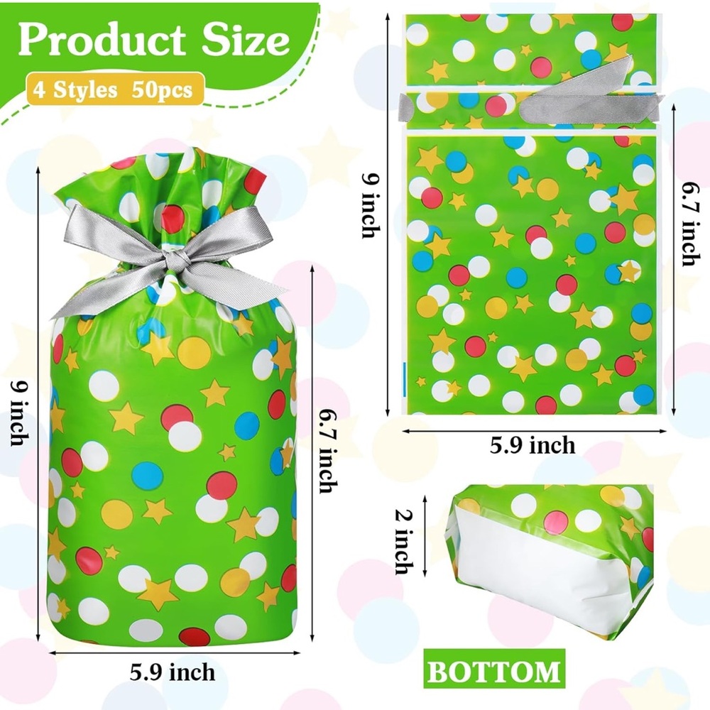 50 Colorful Polka Dot Party Favor Bags Plastic with Drawstring - Picture 2 of 3